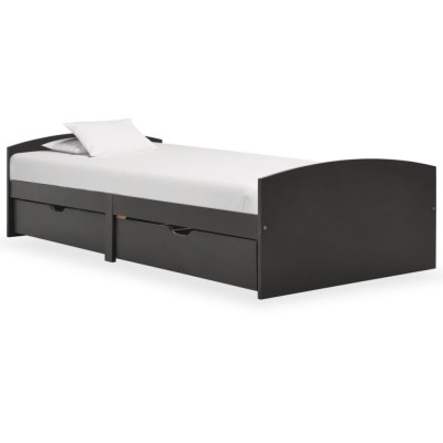 vidaXL Cadru de pat cu 2 sertare, gri, 90 x 200 cm, lemn masiv de pin 322158 foto