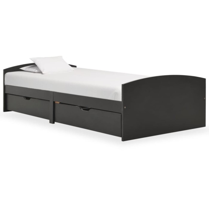 vidaXL Cadru de pat cu 2 sertare, gri, 90 x 200 cm, lemn masiv de pin 322158