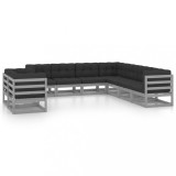 vidaXL Set mobilier grădină cu perne, 9 piese, gri, lemn masiv de pin 3076966