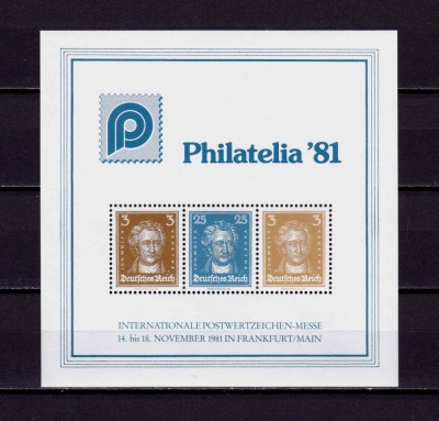 ✅(V 3) Germania &amp;#039;81, bloc oficial Expo.Fila. Frankfurt ,dupa D.Reich-Goethe ,MNH foto