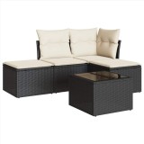 Set mobilier de gradina cu perne, 5 piese, negru, poliratan