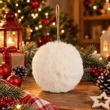 Glob decorativ pufos pentru bradul de Craciun,cu aspect de blana artificiala,design elegant cu textura moale si pufoasa,pentru impodobirea bradului
