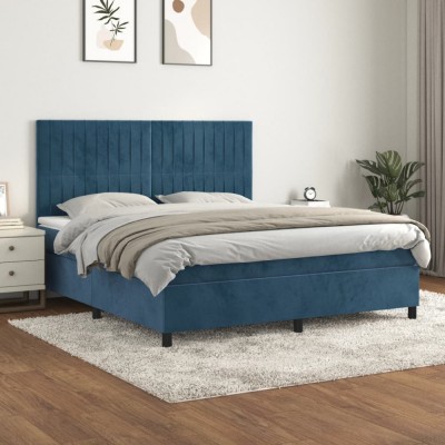 vidaXL Pat box spring cu saltea, albastru &amp;icirc;nchis, 180x200 cm, catifea 3143161 foto