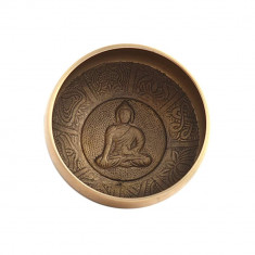Vas tibetan &#8211; Bol cantator auriu cu Buddha Medicine si cele 8 simboluri &#8211; Mic model 1