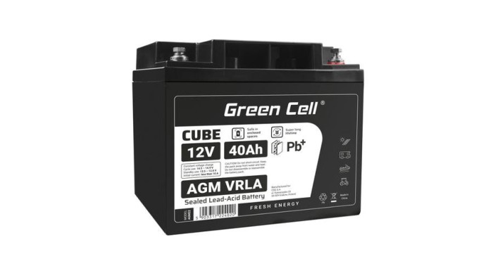 Baterie Green Cell CUBE AGM IP54 12V 40Ah VRLA Gel deep cycle, scuter, cositoare, barca, tractor
