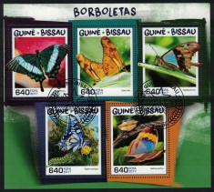 GUINEEA-BISSAU 2017 - Fluturi / set complet - colita + bloc foto