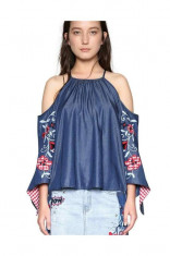 Bluza din denim cu broderie florala Uma, Marimea M, Desigual foto