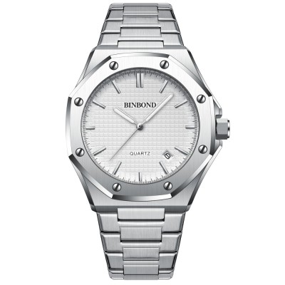 Ceas barbatesc, BinBond, Quartz, Analog, Fashion, Casual, Elegant, Business, Argintiu Alb foto