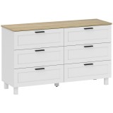 HOMCOM Comodă cu 6 Sertare Modernă din PAL, Lemn de Pin și MDF, 120x38x71 cm, Alb și Culoare Lemn | Aosom Romania