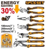 Set Patenti Profesional 5 buc INGCO HKPS28588, otel Cr-V, maner TPR cauciucat, efect parghie mare, multifunctional, finisaj negru polisat