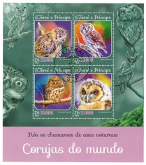 S. TOME E PRINCIPE 2016 - Fauna, bufnite / set complet - colita + bloc foto