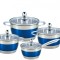 Set 8 piese, cratite inox termorezistente, 1.8l 2.5l 3.5l 5.9l, Bohmann, Albastru