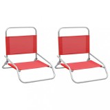 Set 2 Scaune Pliante Plaja VidaXL, Rosii, Cadru Otel, Portabile Camping, Gradina