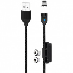 Cablu Incarcare USB - Lightning / USB Type-C / MicroUSB XO Design NB128 Magnetic 3in1, 2.4A, 1 m, Negru
