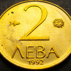 Moneda 2 LEVA - BULGARIA, anul 1992 *cod 4063 B = UNC - LUCIU de BATERE
