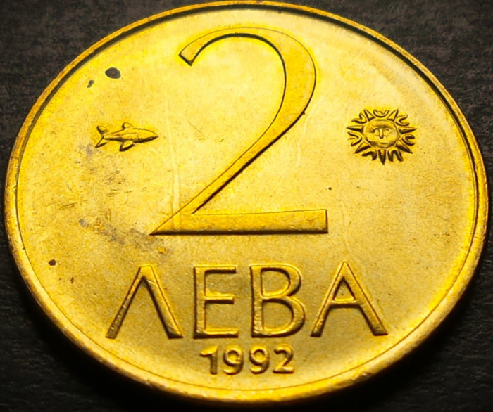Moneda 2 LEVA - BULGARIA, anul 1992 *cod 4063 B = UNC - LUCIU de BATERE