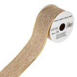 Panglică Decorativă, Fara Brand, 5m x 48mm, Tesatura In, Dungi Glitter Auriu, Oem