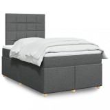 Gossi pat box spring cu saltea, gri inchis, 120x200 cm, textil