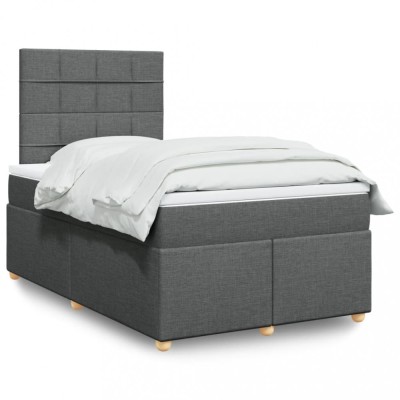 Gossi pat box spring cu saltea, gri inchis, 120x200 cm, textil foto