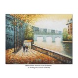 Tablou GIGANT pictat manual, Peisaj citadin stilizat (2) - 120x90cm ulei in cutit efect 3D