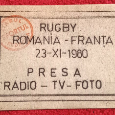 Acreditare de presa - meci Rugby ROMANIA - FRANTA (23.11.1980)