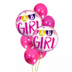 Set 7 Baloane, BabyShower pentru fetite 30-46 cm, Gonga® Roz