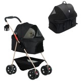 PawHut Cărucior pentru Animale de Companie 3 &icirc;n 1 cu 4 Roți și Geantă de Transport Detașabilă, 76x50x102 cm, Negru | Aosom Romania