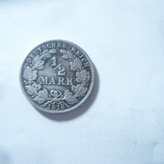 Moneda 1/2 Marci Germania 1918 litera G , argint , cal. F.Buna