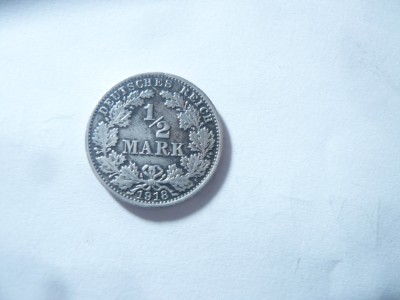 Moneda 1/2 Marci Germania 1918 litera G , argint , cal. F.Buna foto