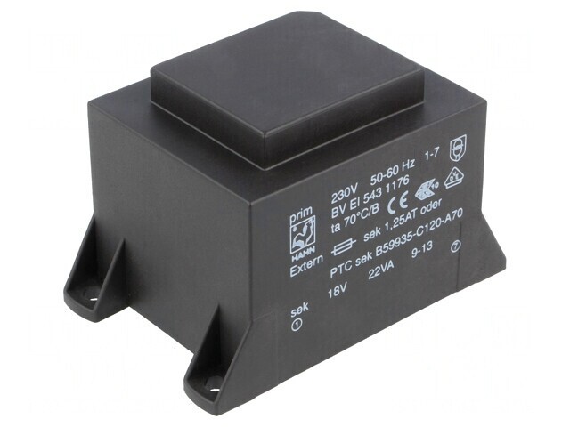 Transformator &icirc;ncapsulat 22VA 230VAC 18V 1223mA PCB