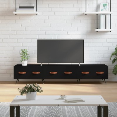 Gossi dulap tv, negru, 150x36x30 cm, lemn prelucrat foto