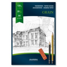 Bloc desen A4, 20 file - 120g/mp, AURORA Grain- hartie alba