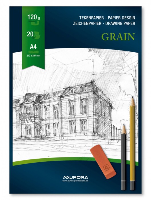 Bloc desen A4, 20 file - 120g/mp, AURORA Grain- hartie alba