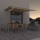 vidaXL Copertină retractabilă manual cu LED, galben și alb, 500x300 cm 3069143