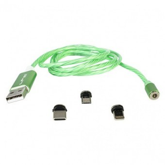 CABLU 1M 3IN1 TIP C/IPHONE/MICRO USB ILUMINAT LED VERDE foto