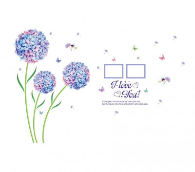 Sticker decorativ, Flori albastre cu 2 rame foto, 145 cm, 795STK foto