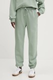 Herschel pantaloni de trening din bumbac femei, culoarea verde, uni, 50298-01898