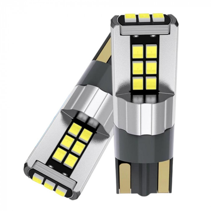 Set 2 becuri auto T10 W5W, 15LED SMD, canbus, 6500K, 12V, 2000lm