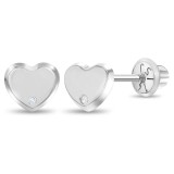 Cercei din Aur Alb 14k in forma de Inima si Accent de Diamant pentru Copii si Fetite &ndash; Inchidere Sigura cu Surub