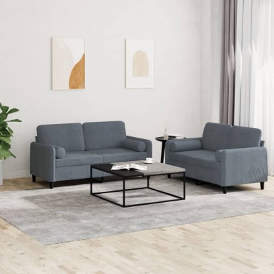 vidaXL Set canapea cu perne, 2 piese, gri &amp;icirc;nchis, catifea 3201995 foto