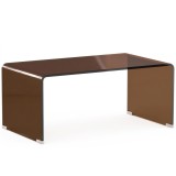 HOMCOM Masă de cafea din sticlă, masă de living dreptunghiulară cu design modern cu margini rotunjite sigure, maro transparent | Aosom Romania