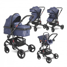 Set carucior, Lorelli, Alba Classic, 3 in 1, cos auto inclus, Jeans Blue