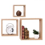 Set Rafturi Cub de Perete, Model Cub, 3 Bucăți, Culoare Naturala, Dimensiuni Variație, Montare Ascunsă