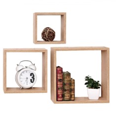 Set Rafturi Cub de Perete, Model Cub, 3 Bucăți, Culoare Naturala, Dimensiuni Variație, Montare Ascunsă