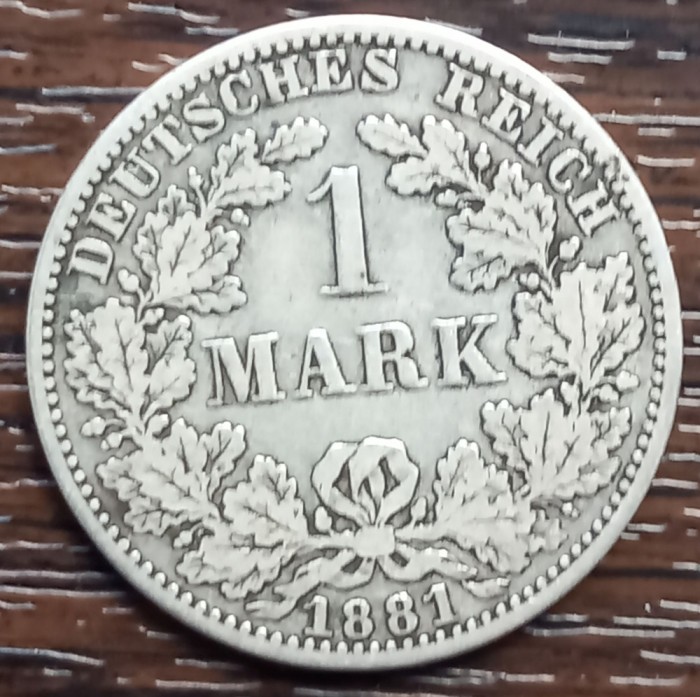 (A344) MONEDA DIN ARGINT GERMANIA - 1 MARK 1881, LIT. A, NECURATATA