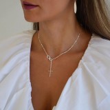 Cumpara ieftin Colier Argint 925 tip Lariat , Simbol Infinit E i Cruce (Silver)