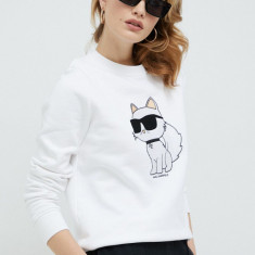 Karl Lagerfeld bluza femei, culoarea alb, cu imprimeu