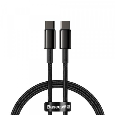 Cablu Date si Incarcare USB-C - USB-C Baseus Tungsten Gold, 100W, 1m, Negru CATWJ-01 foto