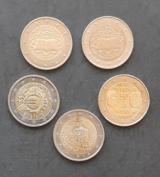 Lot monede 5 x 2 Euro 2007 - 2015, Germania - B 3832