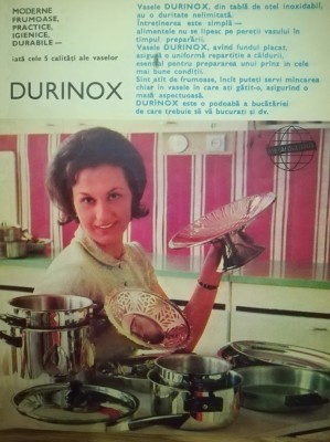 1972, Reclama METALGLOBUS, vasele DURINOX, comunism 27x20 cm, epoca de aur foto